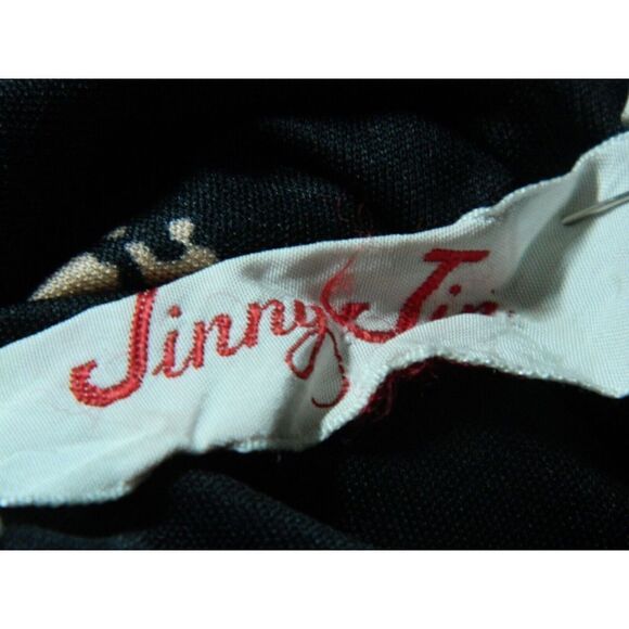 Jinny Jin Dress Black Vintage Flowers Mumu Tie Arms Size Medium - Picture 9 of 9